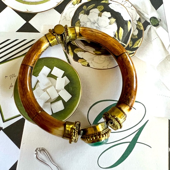 Anthropologie Tibetan Green Stone bangle bracelet - Picture 9 of 9